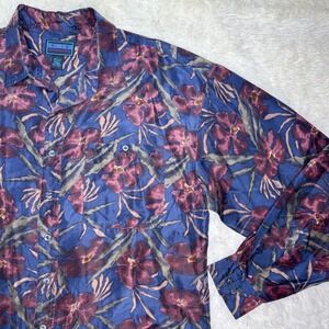 Vintage BB International %100 Silk Button Down‎ Shirt Men's Floral Long Sleeve